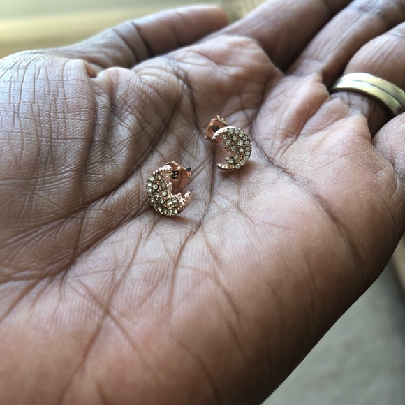 Gold Toned Moon Shaped Earrings - Picture 4 of 5